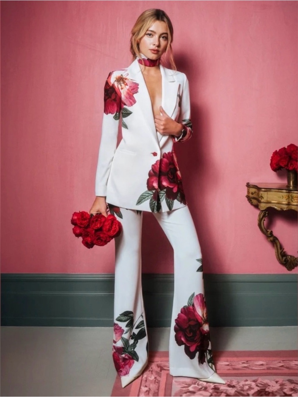 Alice + Olivia Andrew Floral Pants -EMPRESS BLOOM Off White- New with Tags #040 - Picture 7 of 8
